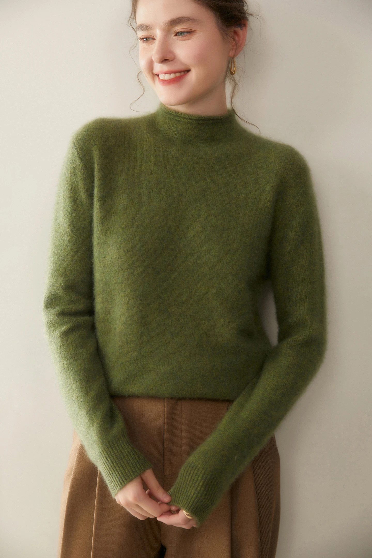 Autumn Winter High-end 100% Pure Cashmere Pulllover Swearter Women Light Luxury Mock Neck Thick Soild Versatile Knit Inner Tops