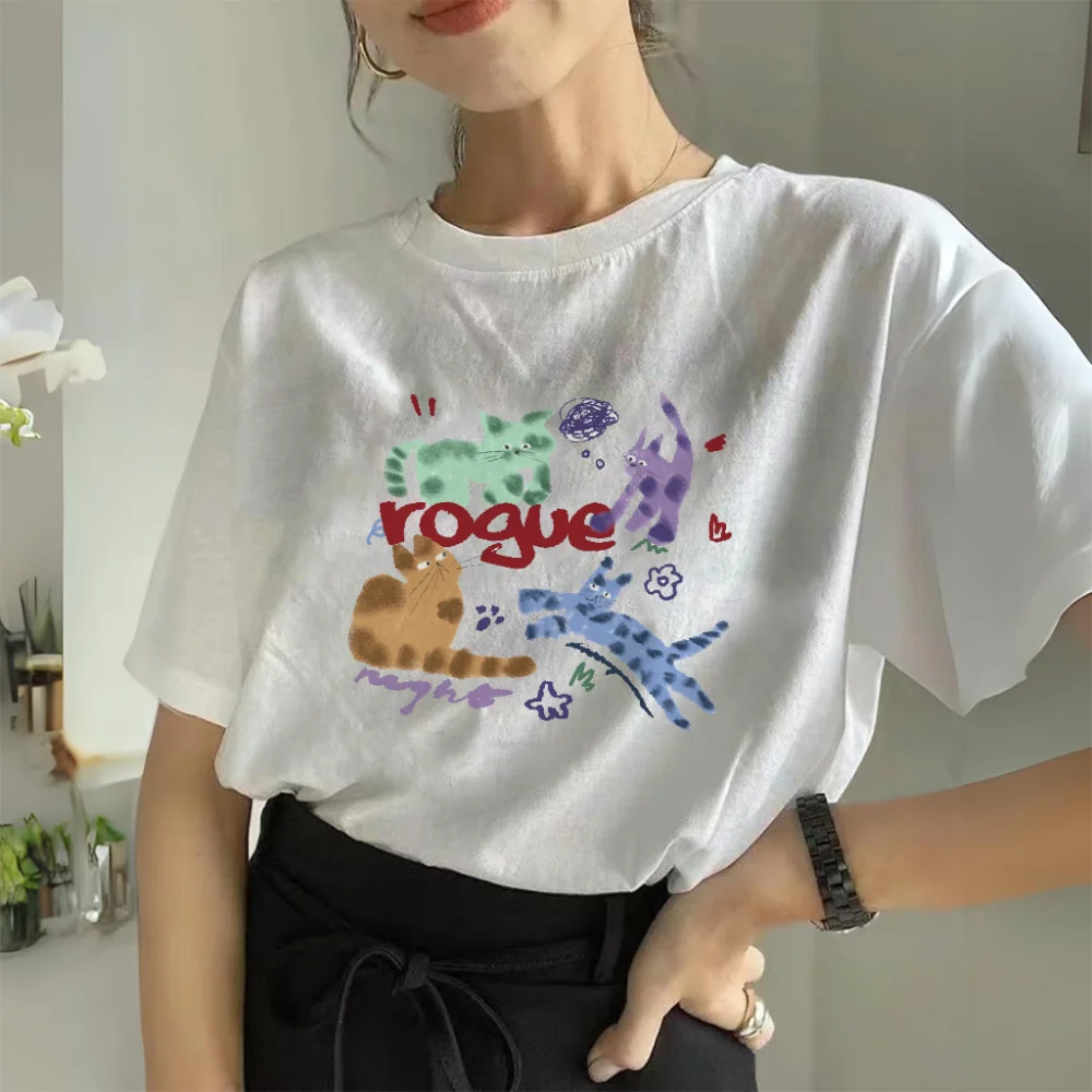 

Graphic Tees Woman Clothing Cute Cat Printed T - Shirt Trendy Fun Pattern Loose Fit For Daily Wear Fashionable