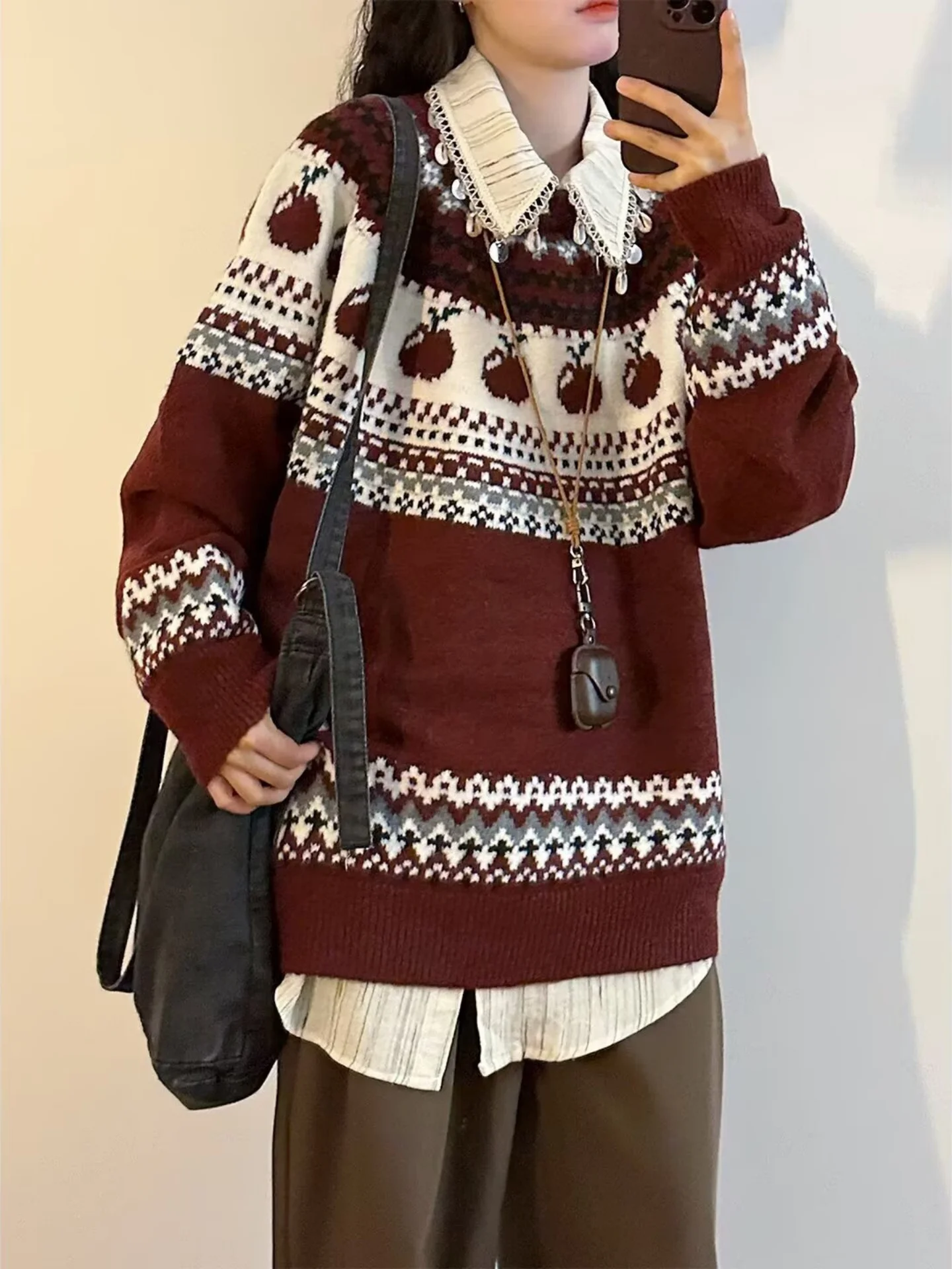 

Мужской вязаный свитер Cisas с принтом, красный, для многослойного ношения, винтажный американский стиль, зимняя мода, для активного отдыха и повседневной носки