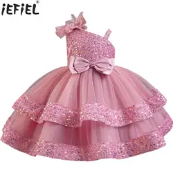 Baby Girls Shiny Sequins Birthday Party Princess Dress Sleeveless Mesh Bowknot Dress Toddler Flower Wedding Evening Pageant Gown