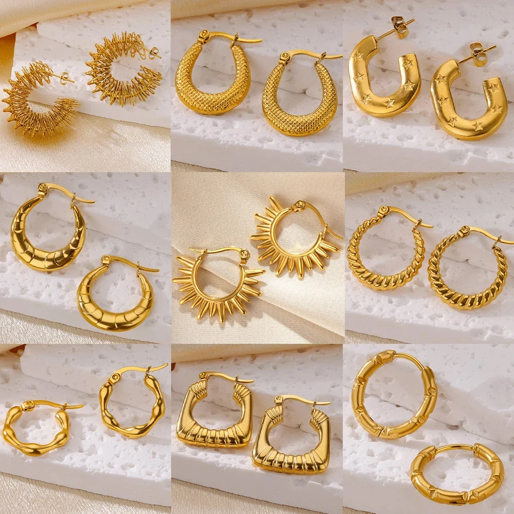 Trendy Round Stainless Steel Hoop Earrings for Women Simple Gold Color Earring Waterproof Ear Piercing Jewelry Birthday Gifts