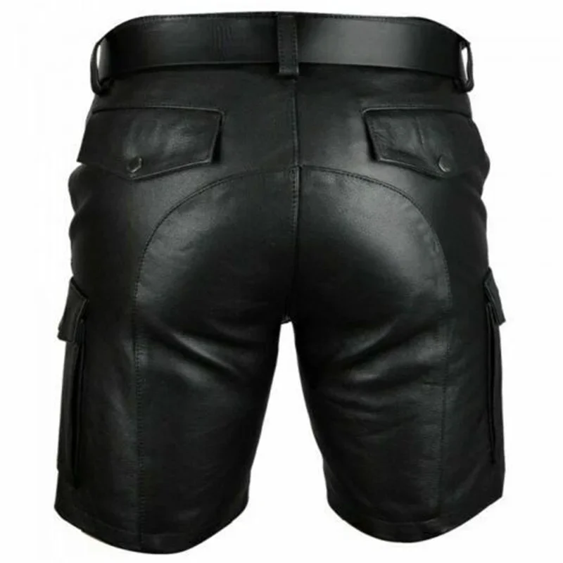 Leather Chaps Outfit Men Shorts Black PU Leather Pants 2024 Steampunk Pockets Dance Party Motorcycle Shorts Men Punk Rock Hombre