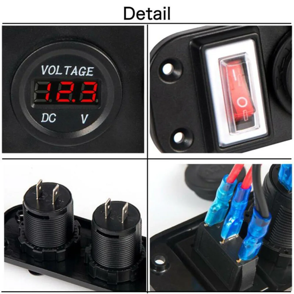 4 In 1 Car Digital Voltmeter Dual USB Charger On-Off Different Colors Socket W/ Switch IP66 Waterproof 4 In 1 Car