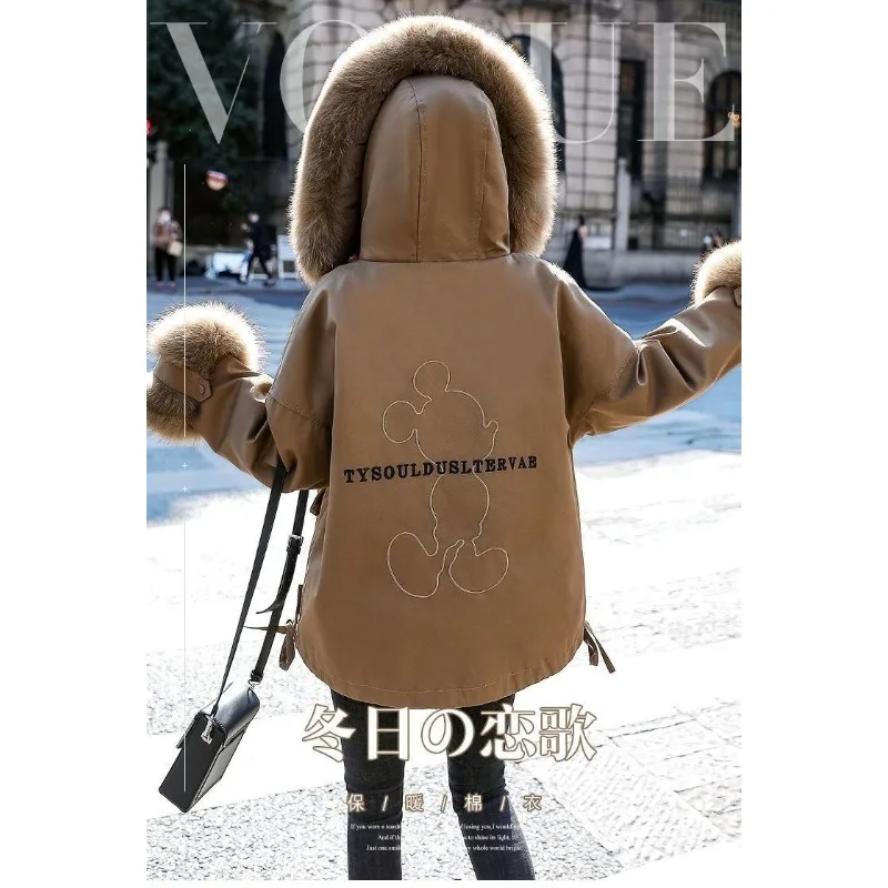 Women's Clothing Parka Winter New Petite Fleece Lining Thicken Design Fur Collar Cargo Coat Cotton Jacket Hooded Outerwear