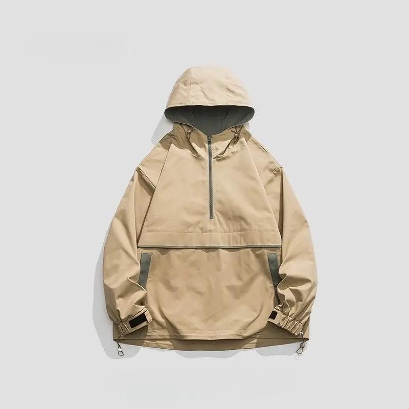 

Half Zipper Patchwork Hoodie Hooded Jacket Men Spring Autumn New Trend Lazy Couple Cargo Jacket Sweatshirt Harajuku Tracksuit