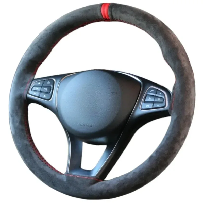 غطاء عجلة قيادة السيارة من جلد الغزال، مسامي ومضاد للانزلاق، 37-38 سم. ملحقات عجلة قيادة السيارة #2