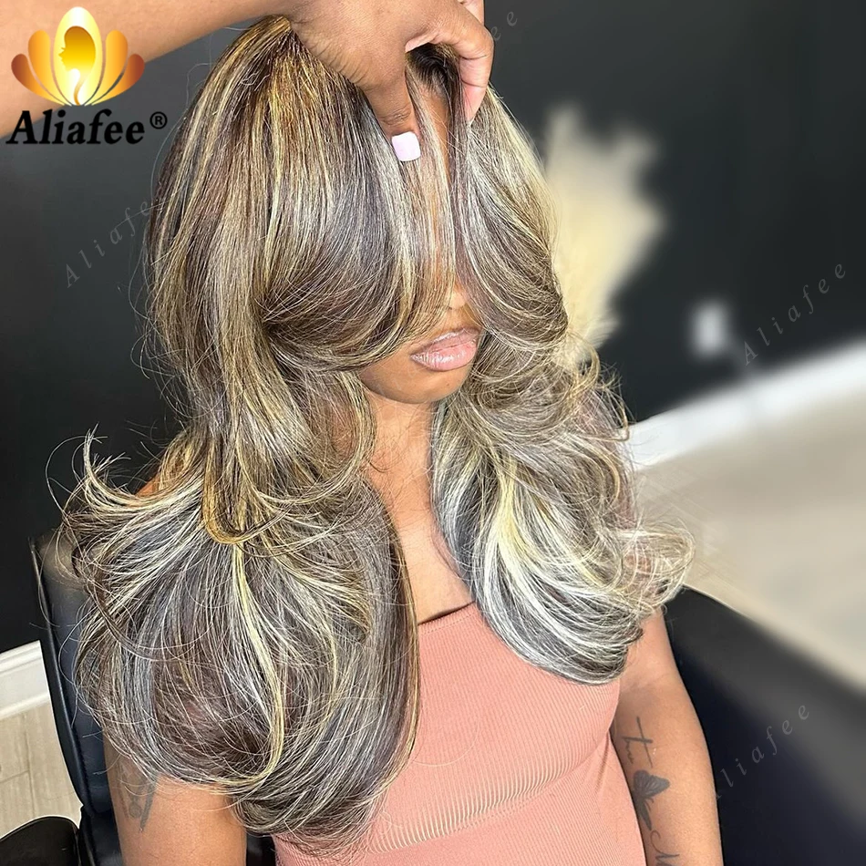 Balayage Highlight Blonde 13X6 Lace Frontal Wig Human Hair 180% Brown Blonde Highlight Color 13x4 Lace Front Wig for Women