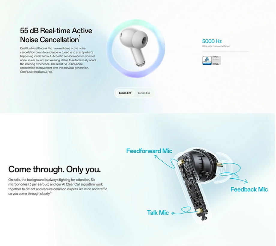 OnePlus Nord Buds 4 Pro (globale Version) – Ohrhörer mit aktiver Geräuschunterdrückung, 54 Stunden Wiedergabezeit, Bluetooth 6.0 – Detail 3