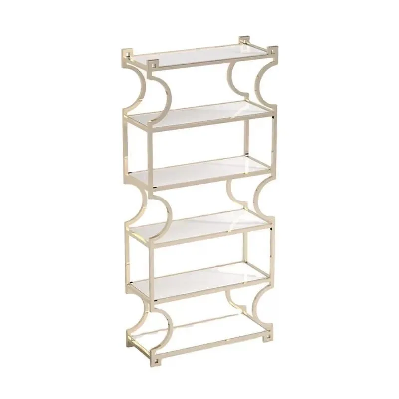 Modern Luxury Corner Bookshelf Gold Stainless Steel Display Stand with Tempered Glass for Home Decoration