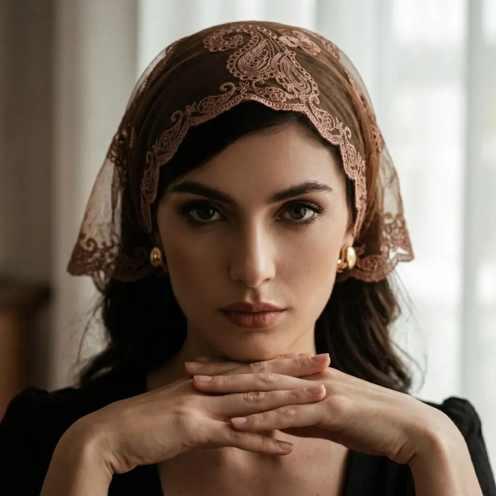 Embroidered Lace Embroidery Square Scarf Thin Cashew Pattern Cashew Flower Bandana Solid Color Breathable Fabric Veil Turban