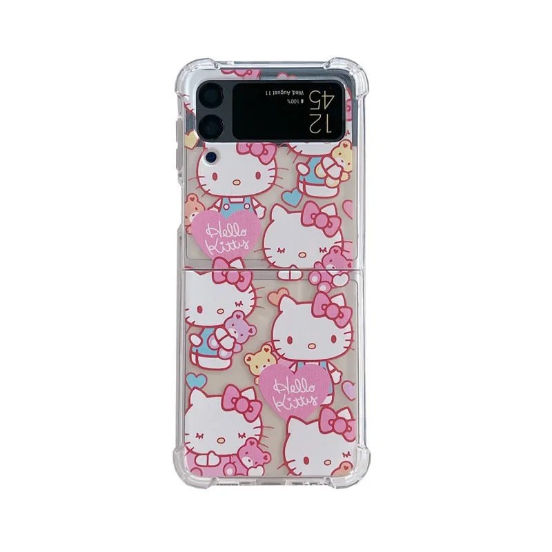 เคสซิลิโคนลายการ์ตูน Hello Kitty สำหรับ Samsung Z Flip5 4ฝาหลังกันกระแทกเหมาะสำหรับ Samsung Galaxy Z เคสนิ่มแบบใส3