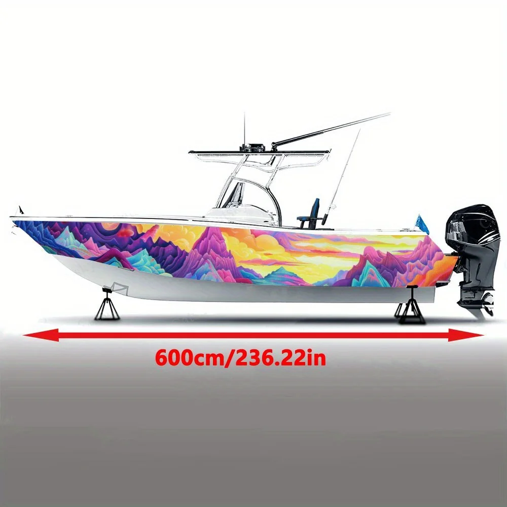 Blue Purple Mountains Top Beautiful Sunset Boat Sticker Vinyl Ship Pontoon Deck Boat Fishing Decorative Pontoon Boats Decal