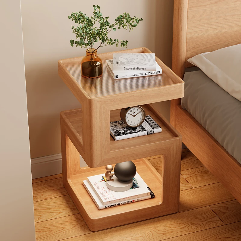 

Solid wood bedside table, bedside rack, simple modern small cabinet 2025 new log wind ultra-narrow small side table