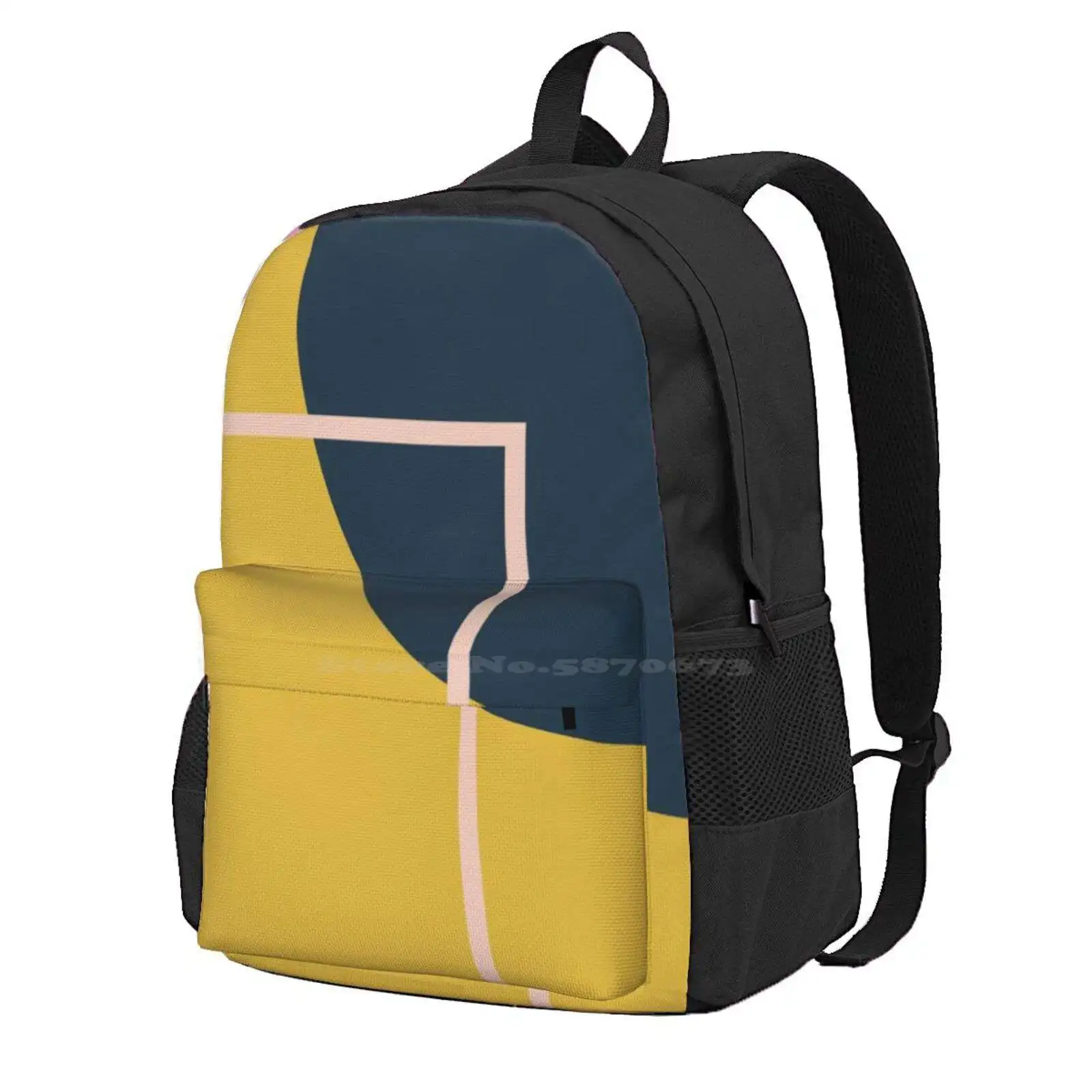 Abstract Geometric Minimalist Navy Blue, Mustard Yellow, And Blush Pink Hot Sale Schoolbag Backpack Fashion Bags Abstract