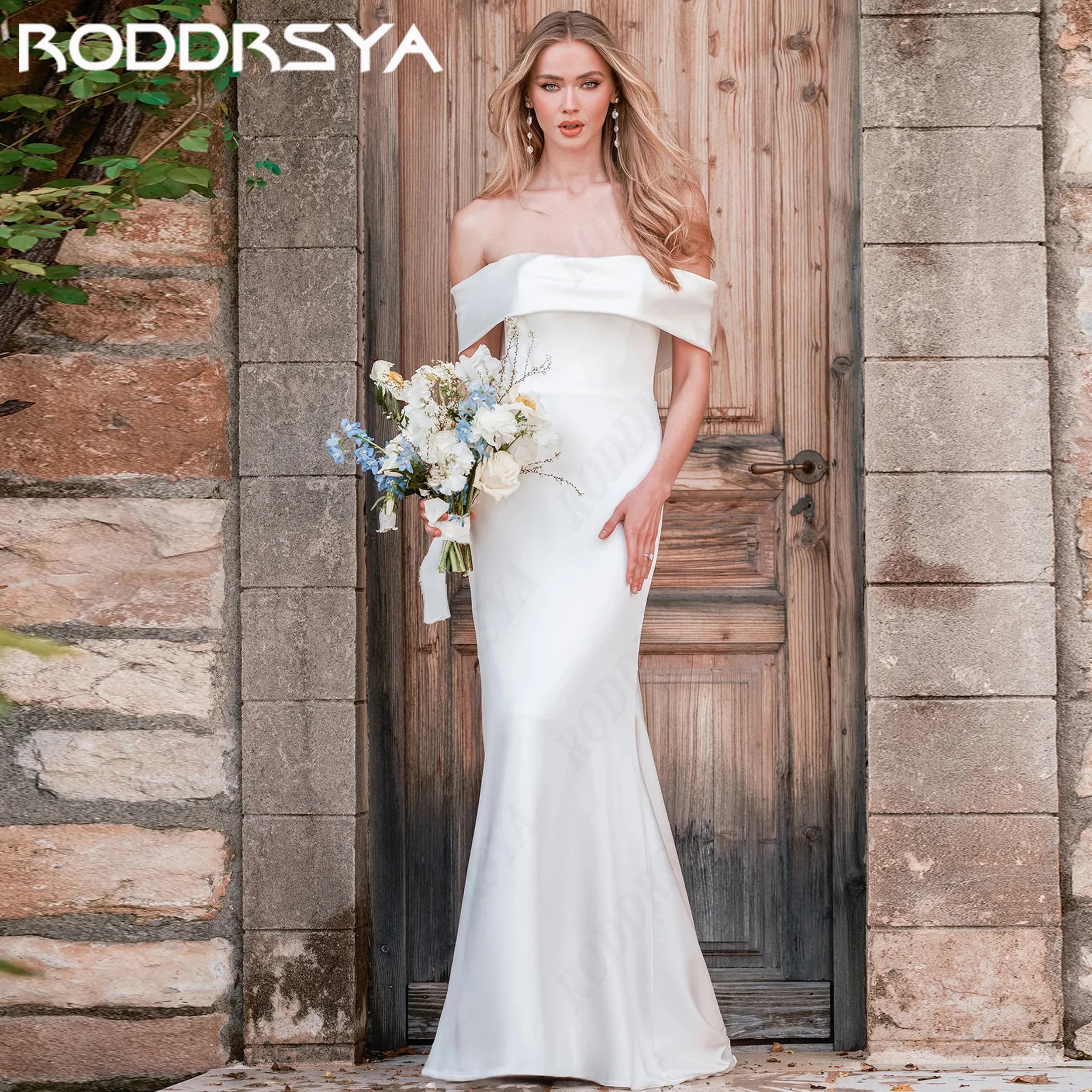

RODDRSYA Индивидуальное атласное русалочье свадебное платье с открытыми плечами деталью банта в пол элегантное свадебное платье для торжества для женщин доступен индивидуальный размер