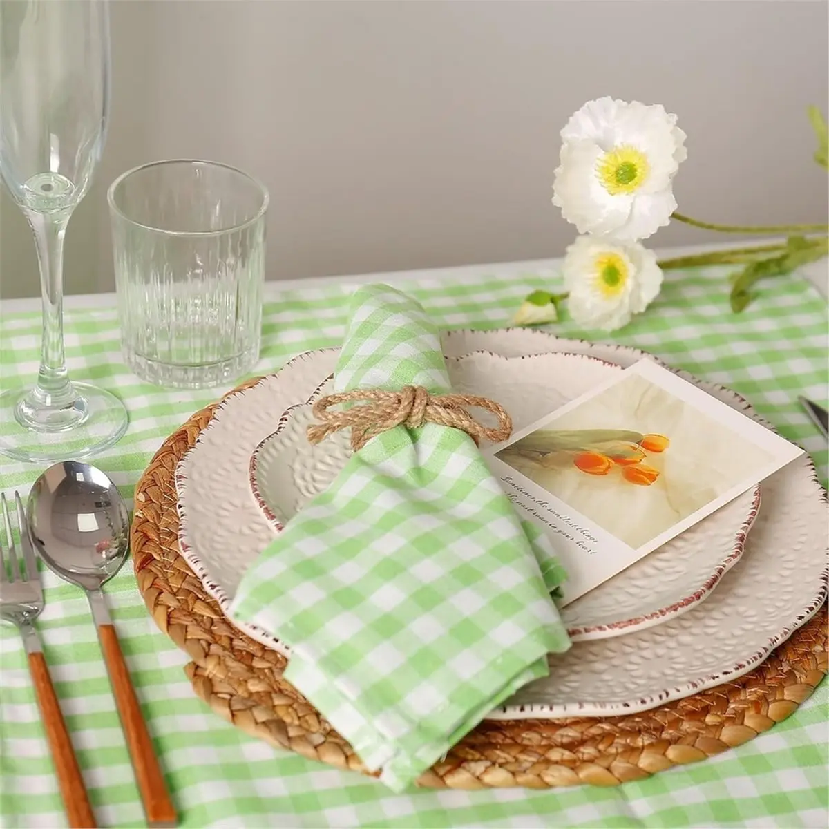 12pcs Linen Braided Bows Napkin Ring Set, Handmade Flower Shaped Jute Ring, Table Decoration for Weddings