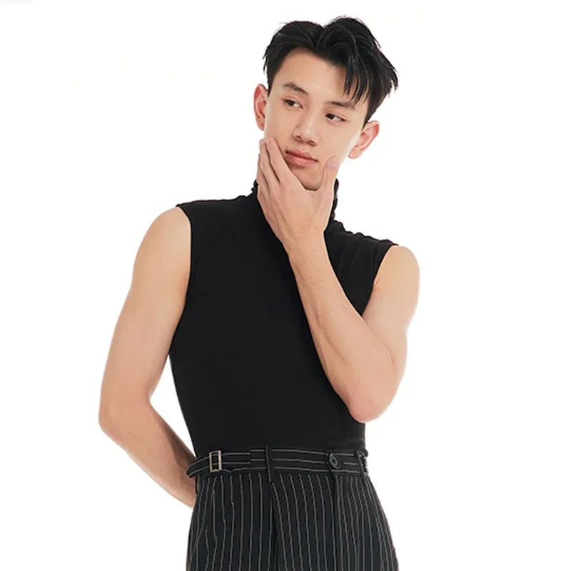 

Men Ballroom Dance Tops Black High Collar Latin Vest Adults Samba Latin Top Modern Dance Practice Wear SL12818