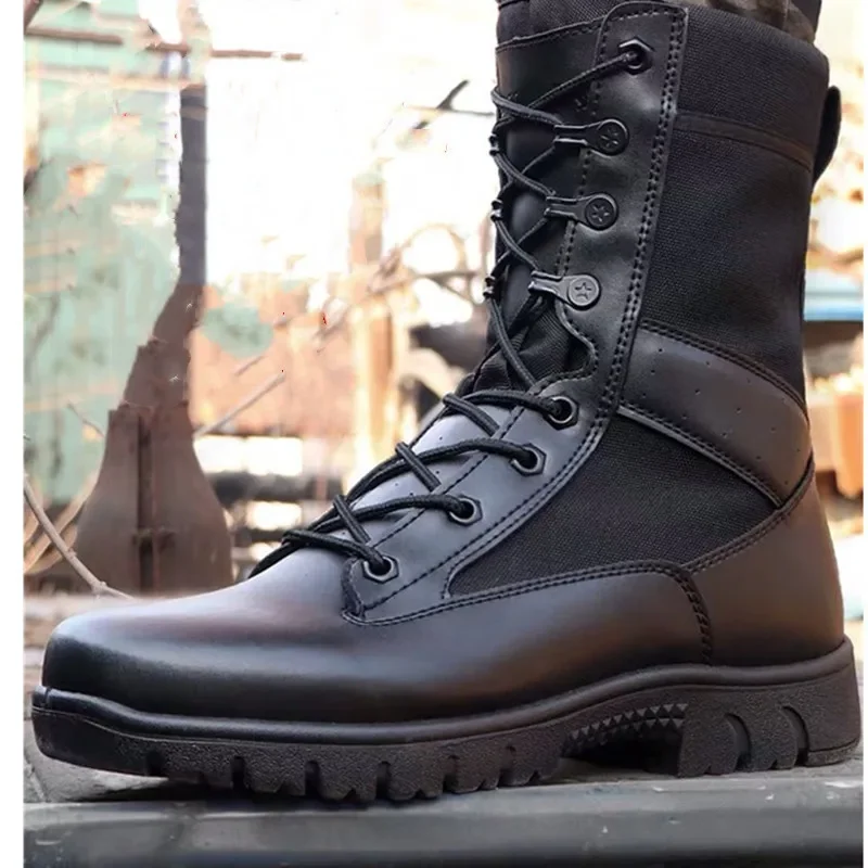 Bottes militaires pour hommes, botte de l'armée, botte de saut dans le désert, randonnée en plein air, chaussures de rinçage, travail, chaussures de sécurité, printemps, 2023