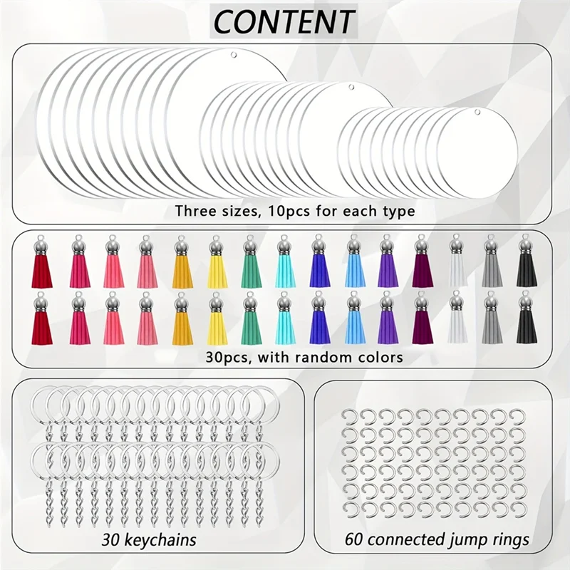 A74E-Acryl-Schlüsselanhänger-Rohling-Set, 7,6 cm, 2,5 Zoll, 5,1 cm, rund, durchsichtige Arylic-Rohlinge für DIY-Schlüsselanhänger-Handwerk