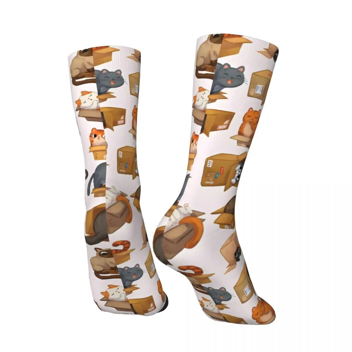 Cats In Boxes Men's Socks Vintage Harajuku Street Style Novelty Pattern Crew Sock