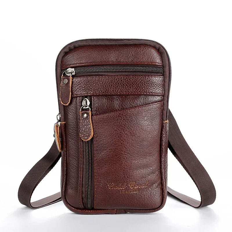 

Leather Waist Bag Men's Mobile Phone Bag Wearing Belt Outdoor Sport One Shoulder Small Bag Doing Business Crossbody Bags