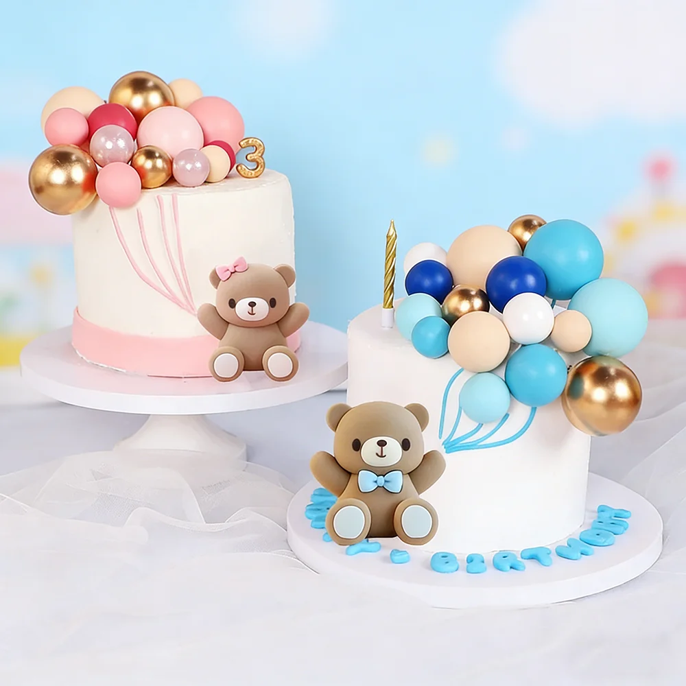 Adorno para Pastel de Oso Azul y Rosa con Bola Decorativa para Baby Shower, Fiesta de Cumpleaños, Revelación de Género, Niño o Niña, Artículos para Fiestas