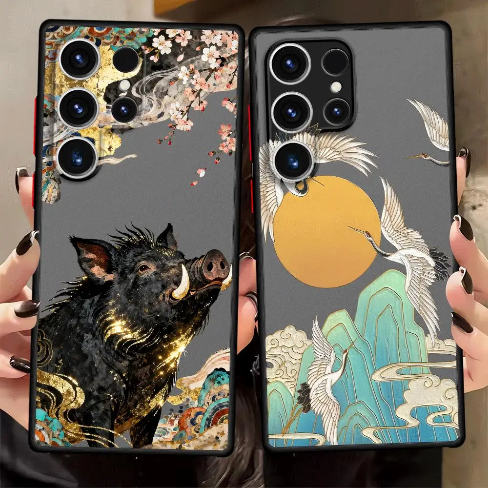 Cartoon Crane Wild Boar Case for Samsung Galaxy Note 20 Ultra 10 S20 S21 S26 S23 FE S24 Plus S25 Ultra S22 Phone Cover