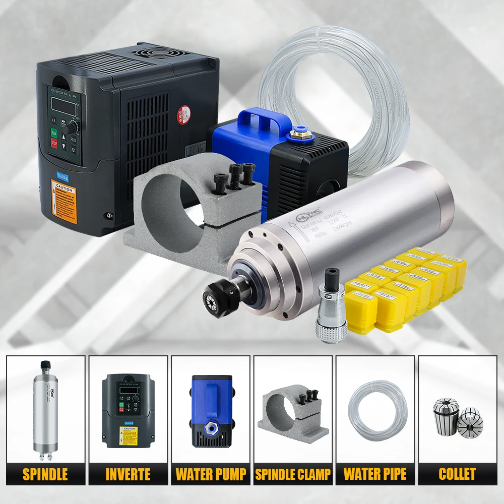 Machinery Accessories 3kw Water Cooled 24000rpm 110V/220V/380V Water Cooled Spindle 3kw Kits for CNC Router