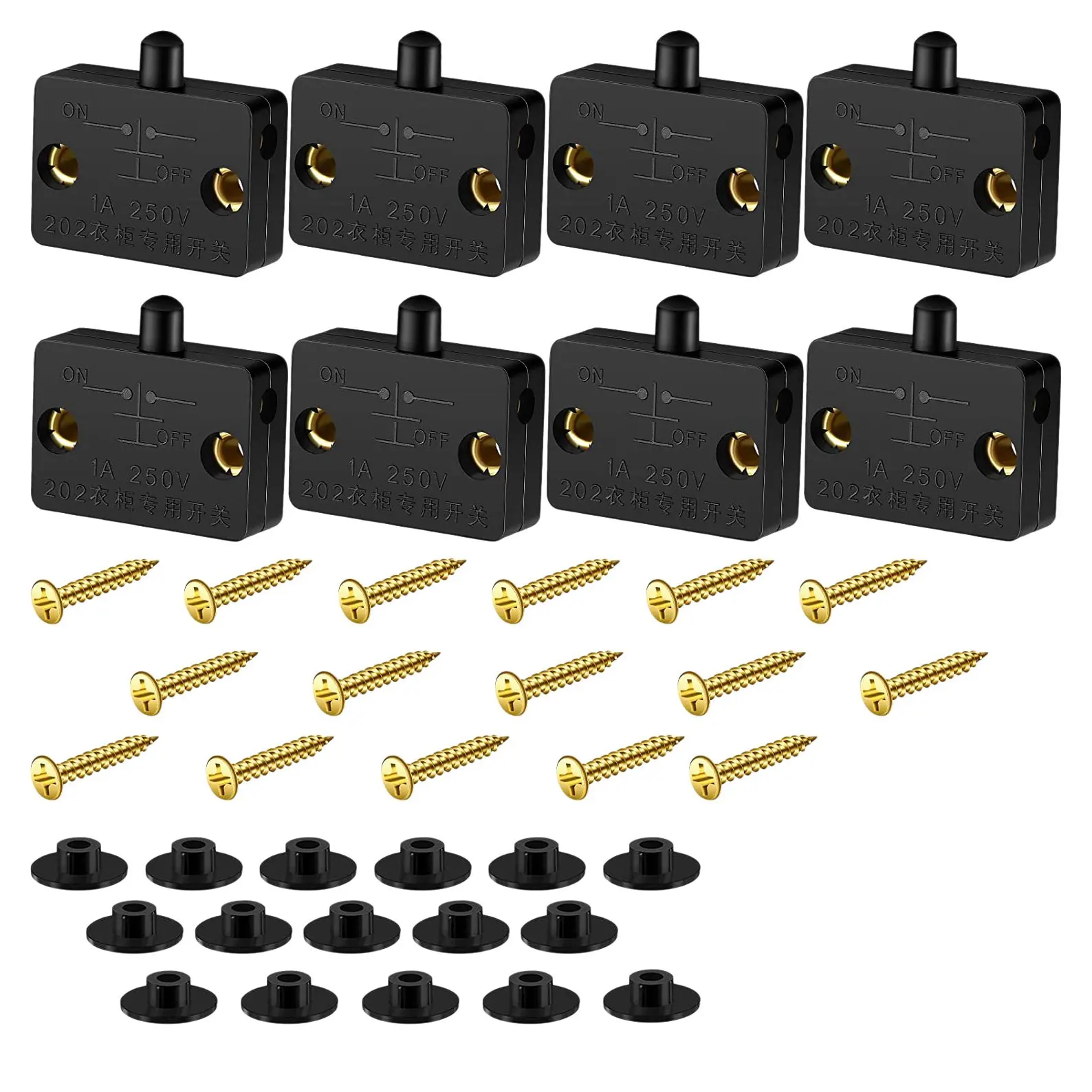 8 Pieces Cabinet Lamp Switch Automatic Door Switch Contact Switch for Wardrobe Applicable to 12V 24V 110V(Black)