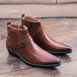 Botas de vaquero Retro para hombre, zapatos de cuero, Botines Chelsea de punta estrecha con cremallera, otoño e invierno, novedad de 2022