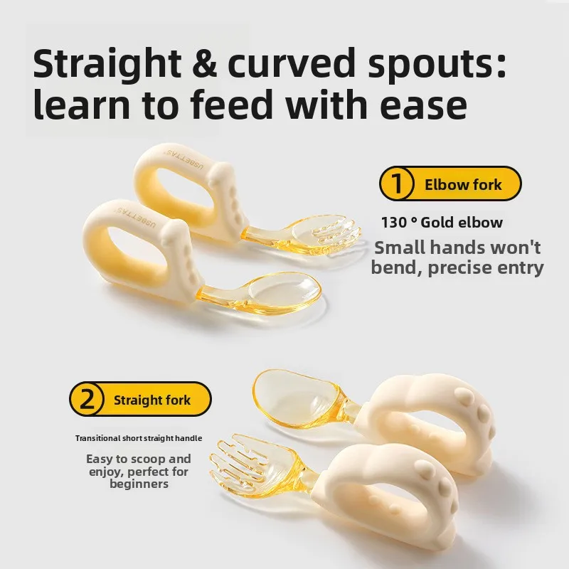 الطفل الغذاء الصف سيليكون شوكة وملعقة الرضع تغذية التدريب أواني التغذية الذاتية الطفل الغذاء ملعقة مجموعة أدوات المائدة للأطفال #3