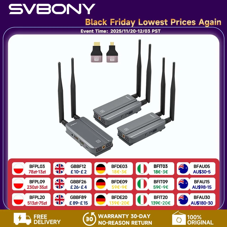 

SVBONY TansAir3 Wireless Extender Kit 1080P HDMI Video Transmission System 1000ft Range Loop-Out for Gaming Company Meeting