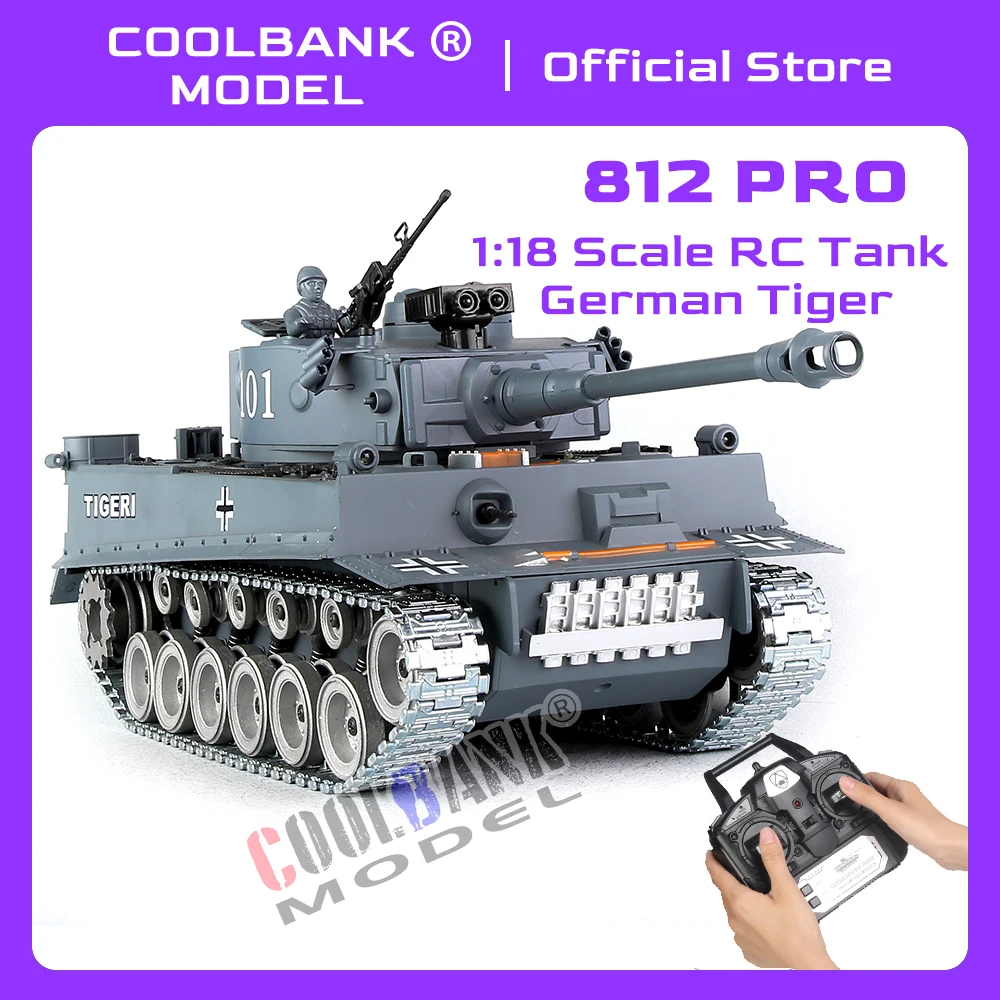 Coolbank 1:18 RC Tank WW2 German Tiger Army Tank veicoli militari con torretta rotante suoni per ragazzi bambini giocattoli militari di natale