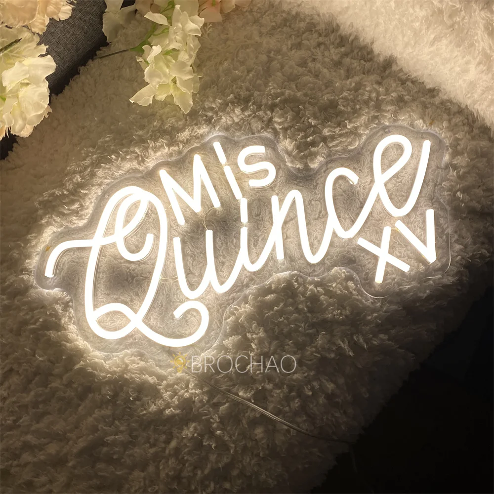 Letreros Led de neón Mis Quince XV, pared de cumpleaños española, decoración de fiesta, letrero de neón personalizado, luces LED nocturnas, decoración de cumpleaños