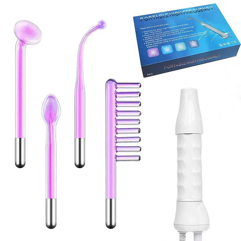 เครื่องนวดหน้าความถี่สูง สำหรับบำบัดผิวหน้า ด้วยหัวนวดไฟฟ้าแบบแท่ง หลอดแก้วนีออนสำหรับการบำบัดด้วยไฟฟ้า กำจัดสิว รักษาผิวหน้า