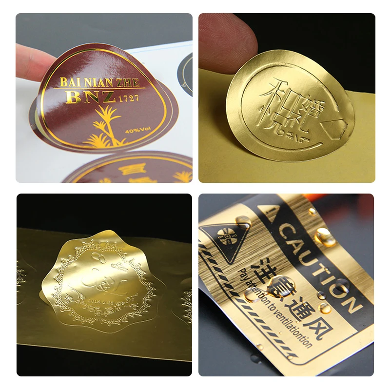 Custom Printed Self Adhesive Embossed Waterproof Sticker Product Gold Glitter Label Material