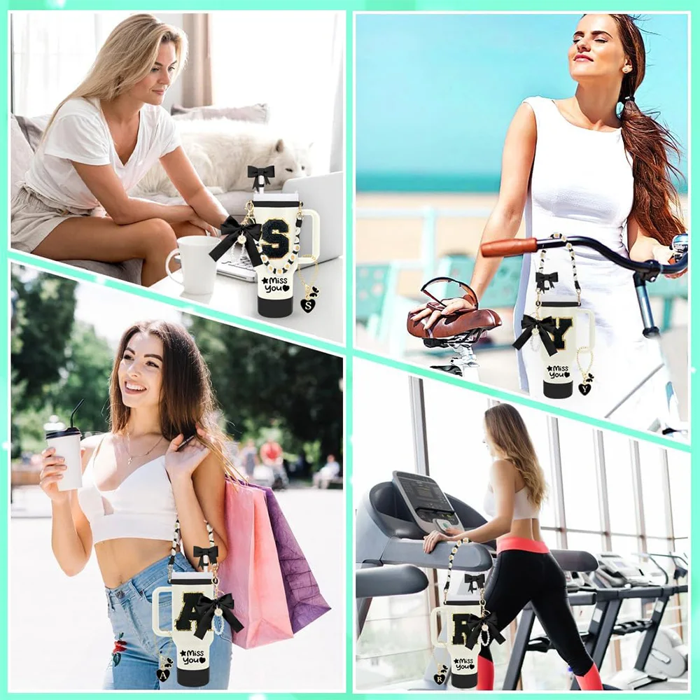 8Pcs Cup Accessories Including Straw Topper,Silicone Prorective Boot,Cup Charm,Stickers and Handle Strap for 40oz Tumbler Cup