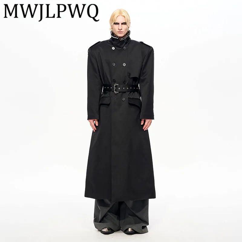 

MWJLPWQ Winter High-End Quilted Long Trench Coat For Men Decoration Elegant Double-Breasted Black Overcoat Trendy New 12784