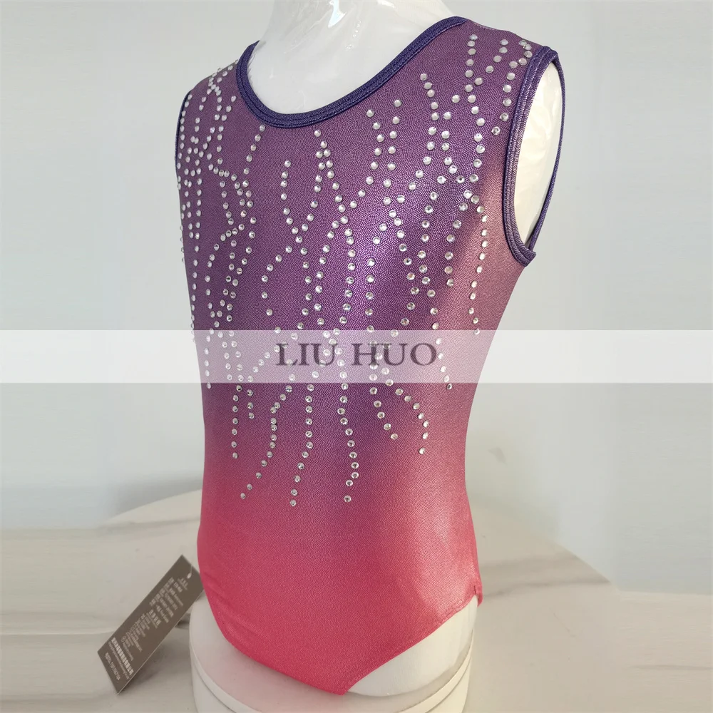 LIUHUO femmes justaucorps de gymnastique rythmique filles Performance costume artistique robe de patinage sur glace concours de danse sans manches violet