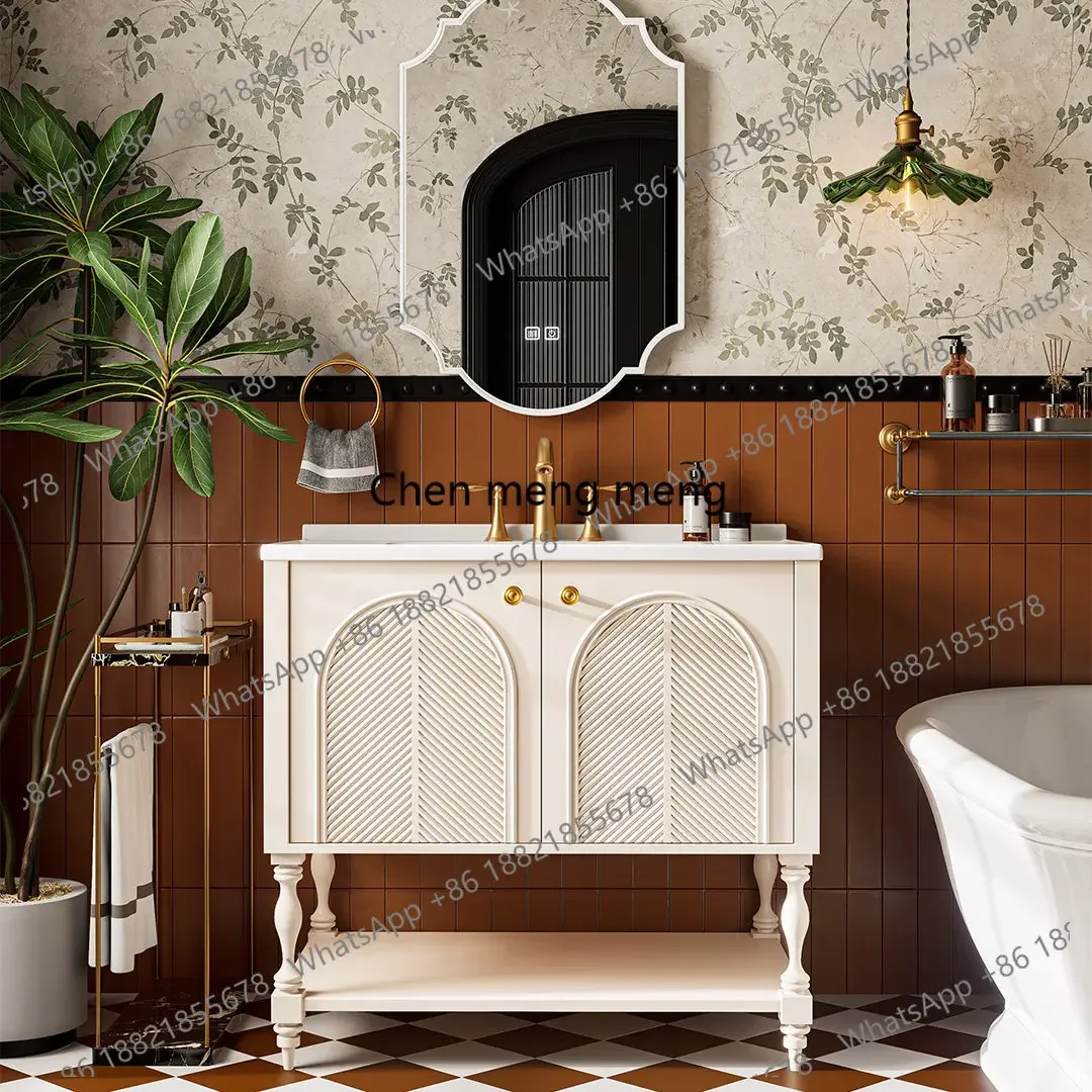a55 French Rubber Wood Floor Cabinet American Bathroom Cabinet Bathroom Wash Table Slate
