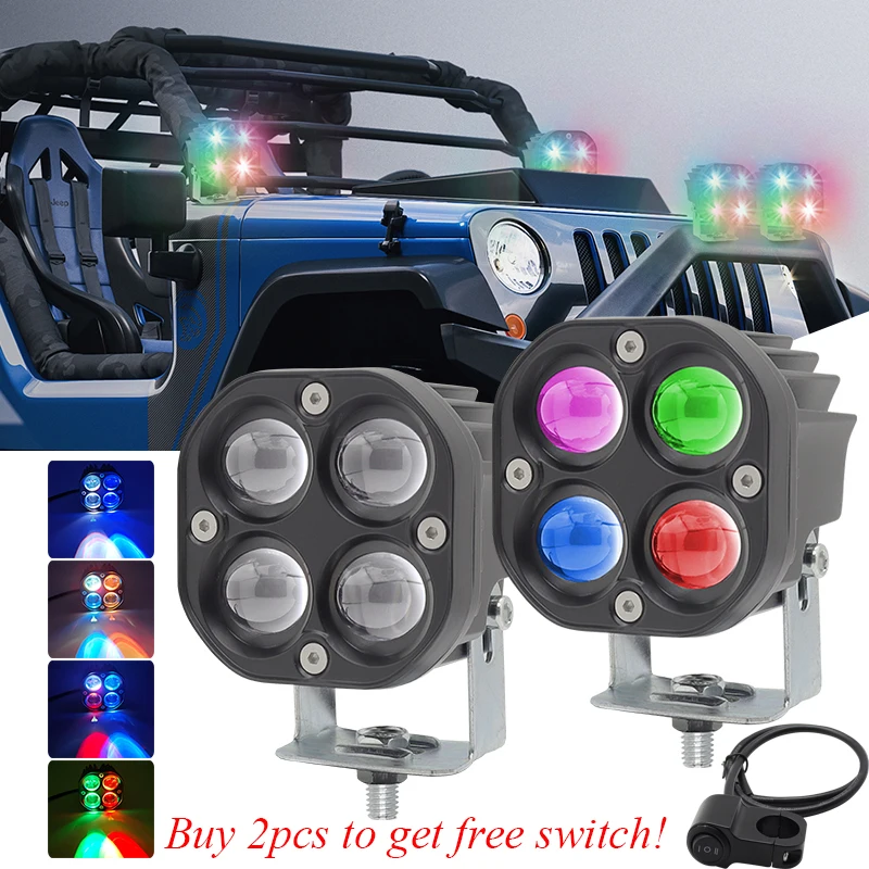 

Super Bright 3inch RGB LED Spotlights 80W Fog Lamp Headlight Auxiliary Spotlight for Motorbike Scooter Truck SUV ATV 10-30V DC