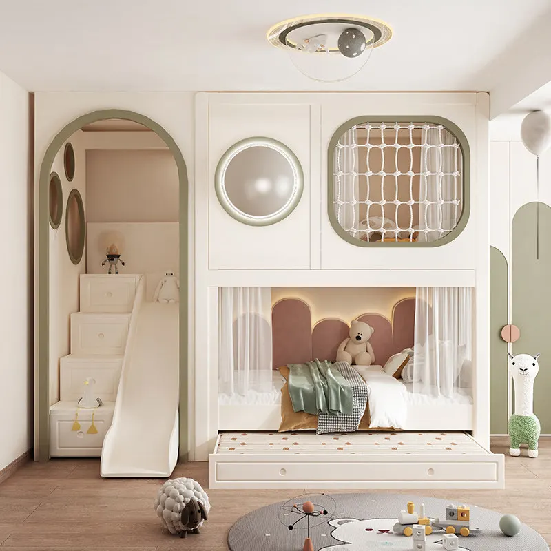 Customizable space capsule All solid wood children's bed Upper and lower bunk high guardrail tree house bunk bed