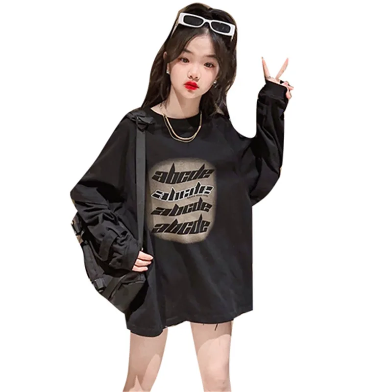 

Cool Baby Girls Tops Sweatshirt Letter Pattern Long Sleeve O-Neck Pullover Kids Casual Loose Hoodie Cotton Children's Clothes