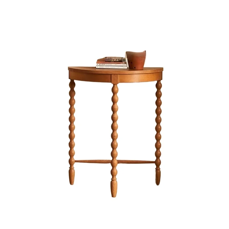 

French retro solid wood entrance table, living room semi-circular decorative cabinet against the wall