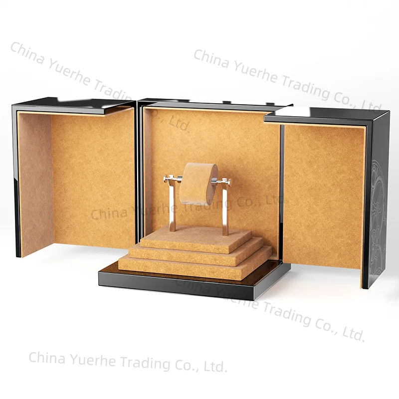 

Fashion double door watch box black paint pattern watch box movement pattern high-end watch display packaging
