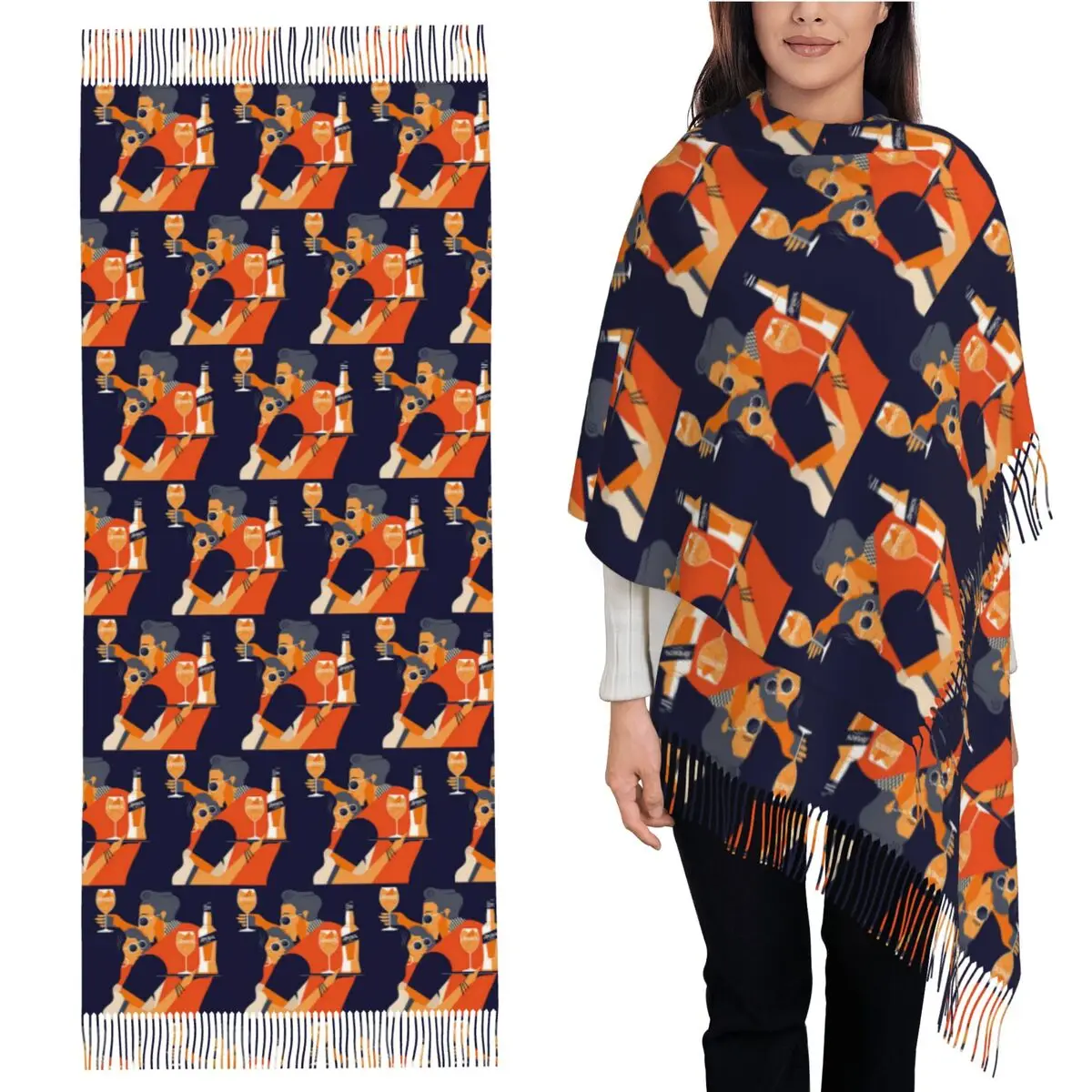 

Aperol Spritz 1919, шарф с плакатом, шарфы с кисточками, женские мягкие теплые шали и накидки, большая осенне-зимняя шаль