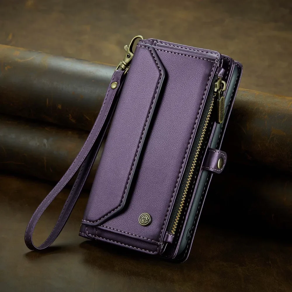 حافظة لهاتف ابل ايفون 7 بلس/آيفون 8 بلس مظهر أنيق كروس فاخر محفظة جلدية قابلة للطي بسحاب حافظة للبطاقات coque