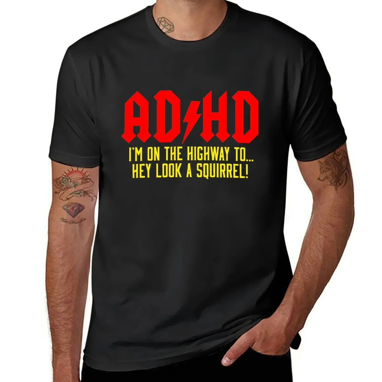 ADHD HighwayToHey Look A Squirrel animal prinfor heavyweight boyss plainaesthetic clothes mens graphic Roundneck Hot sale