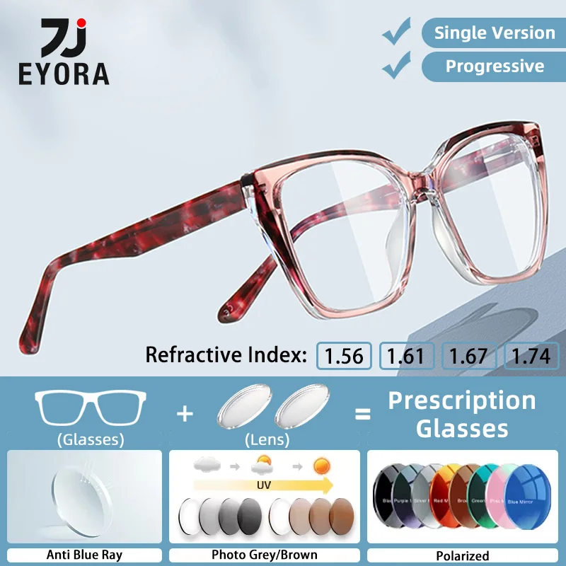 

EYORA Currents TR90 Cat Eye Women Reading Glasses Myopia Eyewear Hyperopia Anti Blue Light Progressive Photochromic Eyewear Lens