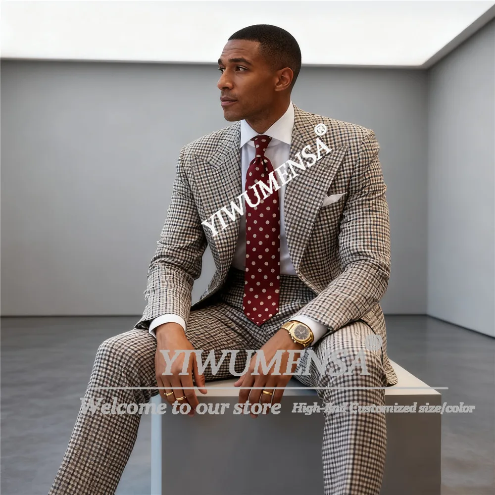 

Мужской клетчатый костюм в британском стиле, комплект из 2 предметов, однобортный пиджак, брюки, индивидуальные деловые банкетные наряды, смокинги для жениха